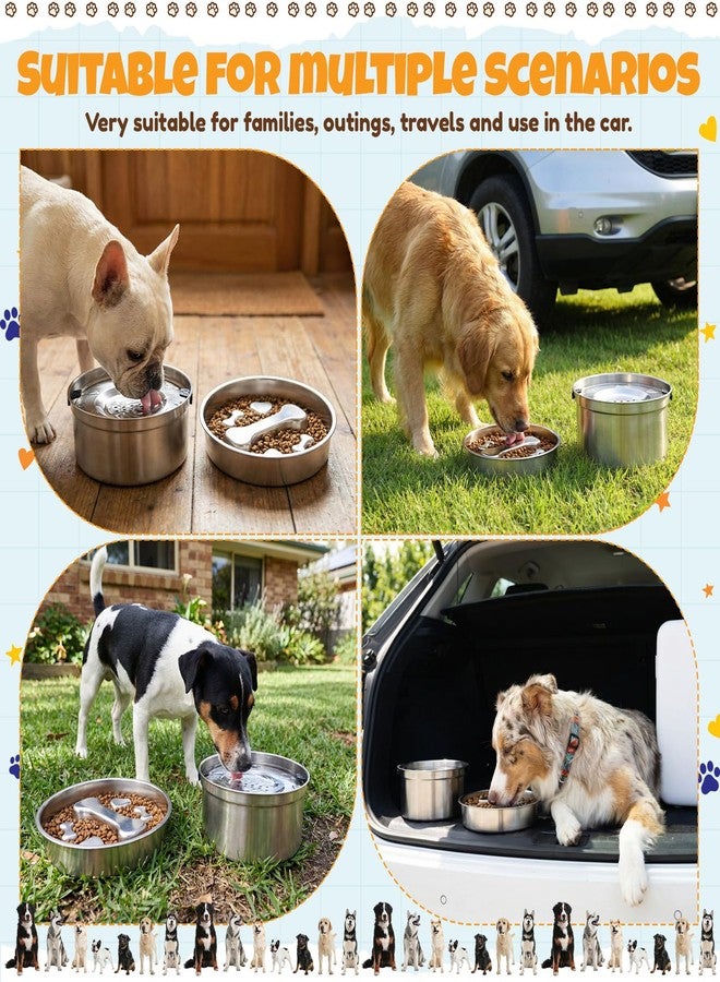 Vesici Slow Feeder Dog Bowls Set 3.2l No Spill Water Bowl and 2 Cups Stainless Steel Dog Slow Feeder Food Bowl Puppy or Cat Food Holder Dishwasher Pet Supplies - Image 3